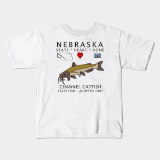 Nebraska - Channel Catfish - State, Heart, Home - state symbols Kids T-Shirt